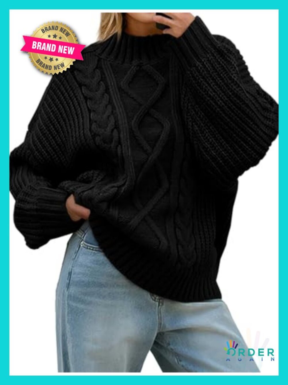 Women's Oversized Cable Knit Turtleneck Sweater Chunky Pullover Winter
